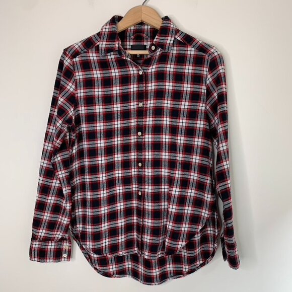Aritzia Wilfred Free Charlotte Button Down Shirt Plaid Flannel Side Slit XS - Picture 2 of 14
